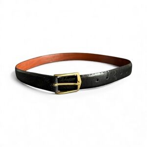Tom James Black Leather Dress Belt Ostrich Leg Exotic Skin Mens 34‎